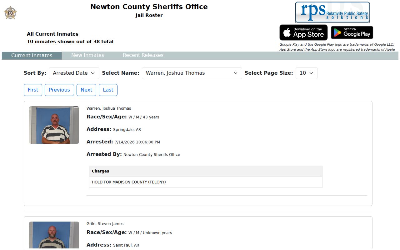 Newton County current inmate roster interface
