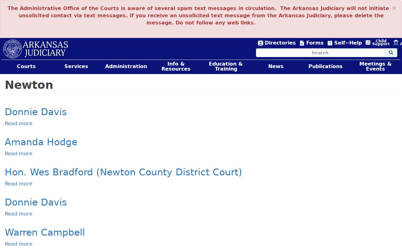 Arkansas Judiciary Newton County court directory