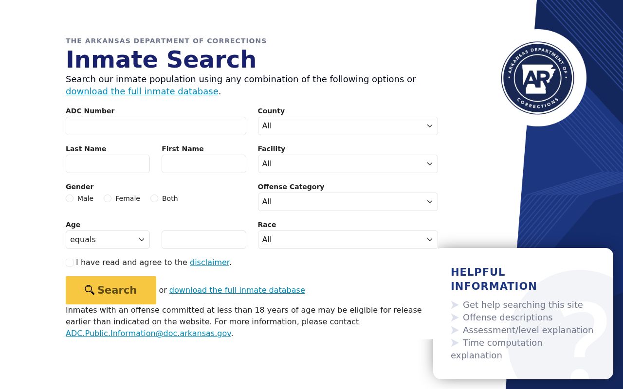 Newton County criminal record search in Arkansas DOC custody records